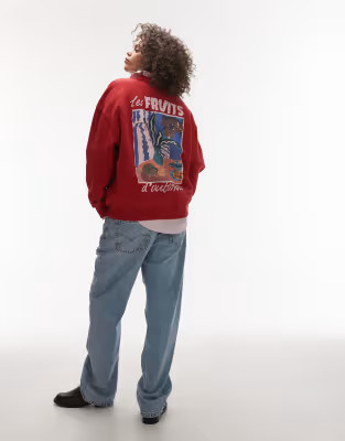 Topshop graphic les fruits oversized sweatshirt in red | ASOS (Global)