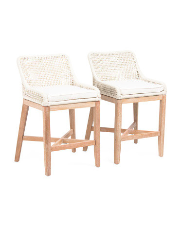 Set Of 2 20x37 Grid Weave Rope Counter Stools | TJ Maxx