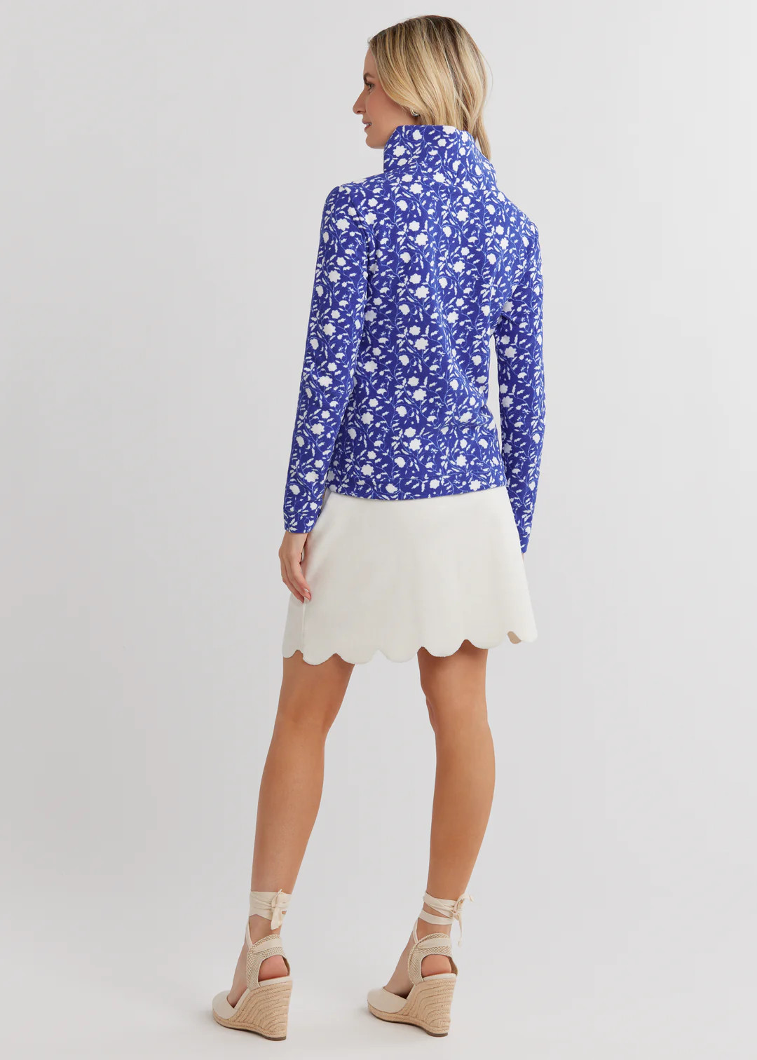 Park Slope Turtleneck in Terry Fleece (Blue Floral) | Dudley Stephens