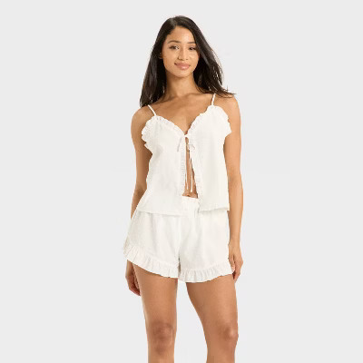 Women's Poplin Polka Dot Tank Top and Shorts Pajama Set - Colsie™ White XS | Target