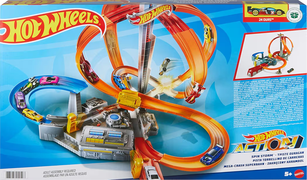 Hot Wheels Track Set Spin Storm, 3 Intersections for Crashing & Motorized Booster, 1:64 Scale Toy... | Amazon (US)