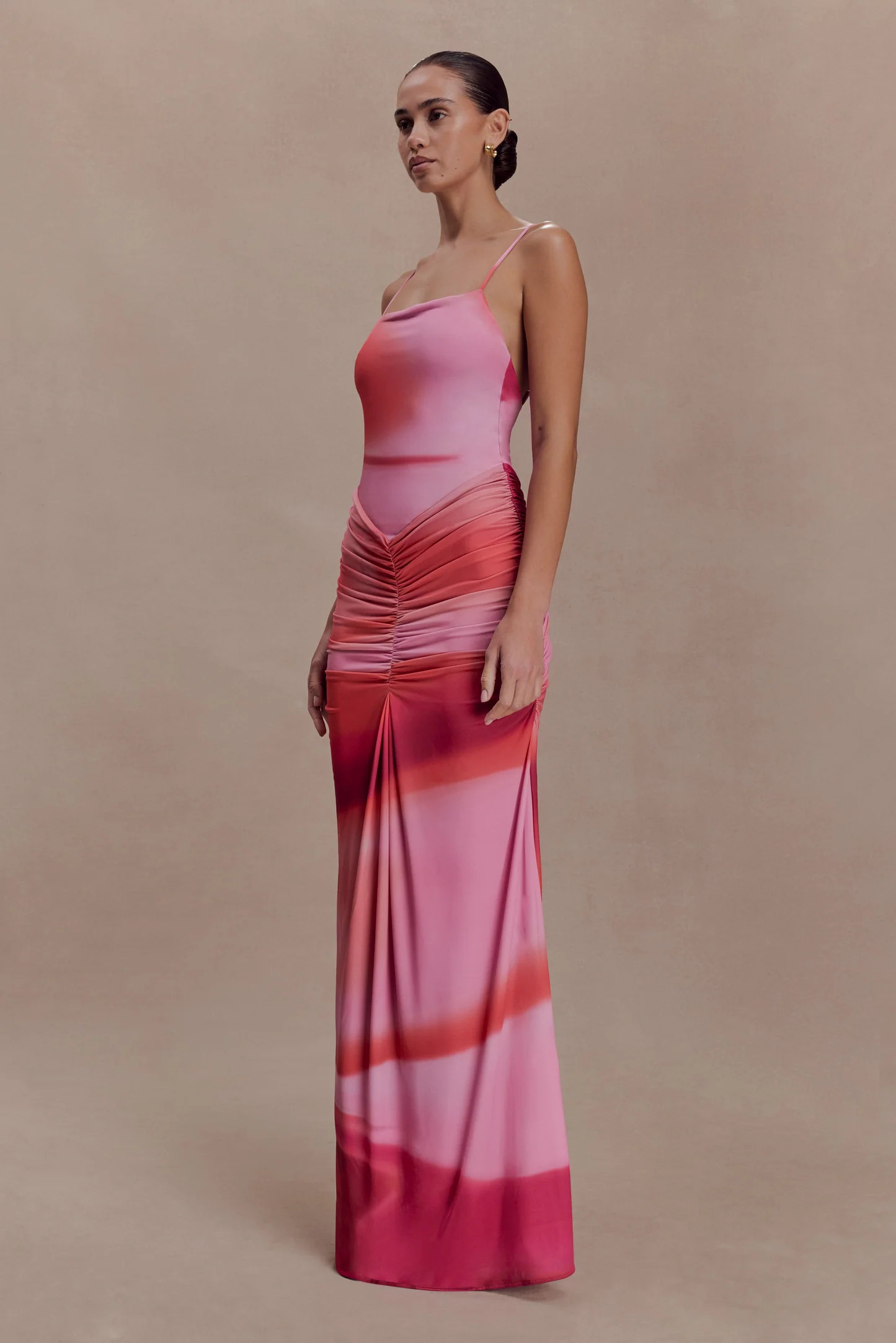 Slinky Maxi Dress - Pink Sunset Print | MESHKI US