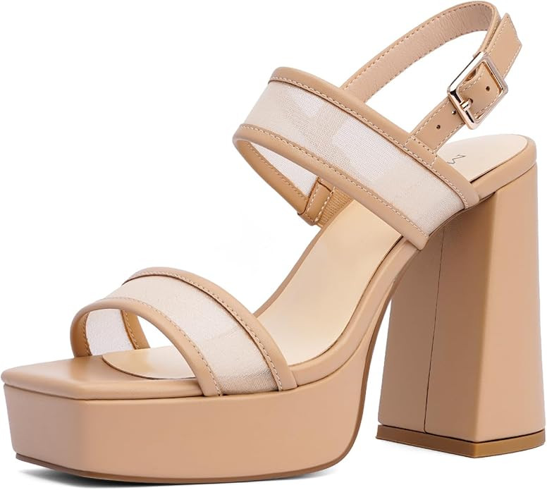 Modatope Platform Heels for Women Square Open Toe Chunky Heel Platform Sandals Ankle Strap Heels ... | Amazon (US)