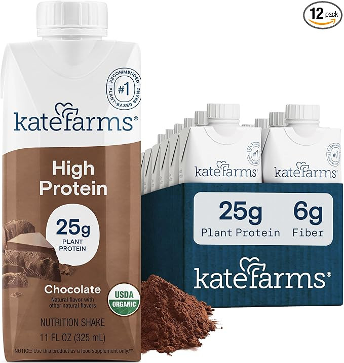 KATE FARMS Organic High Protein Chocolate Shake, 25g Protein, 12 Pack | Amazon (US)