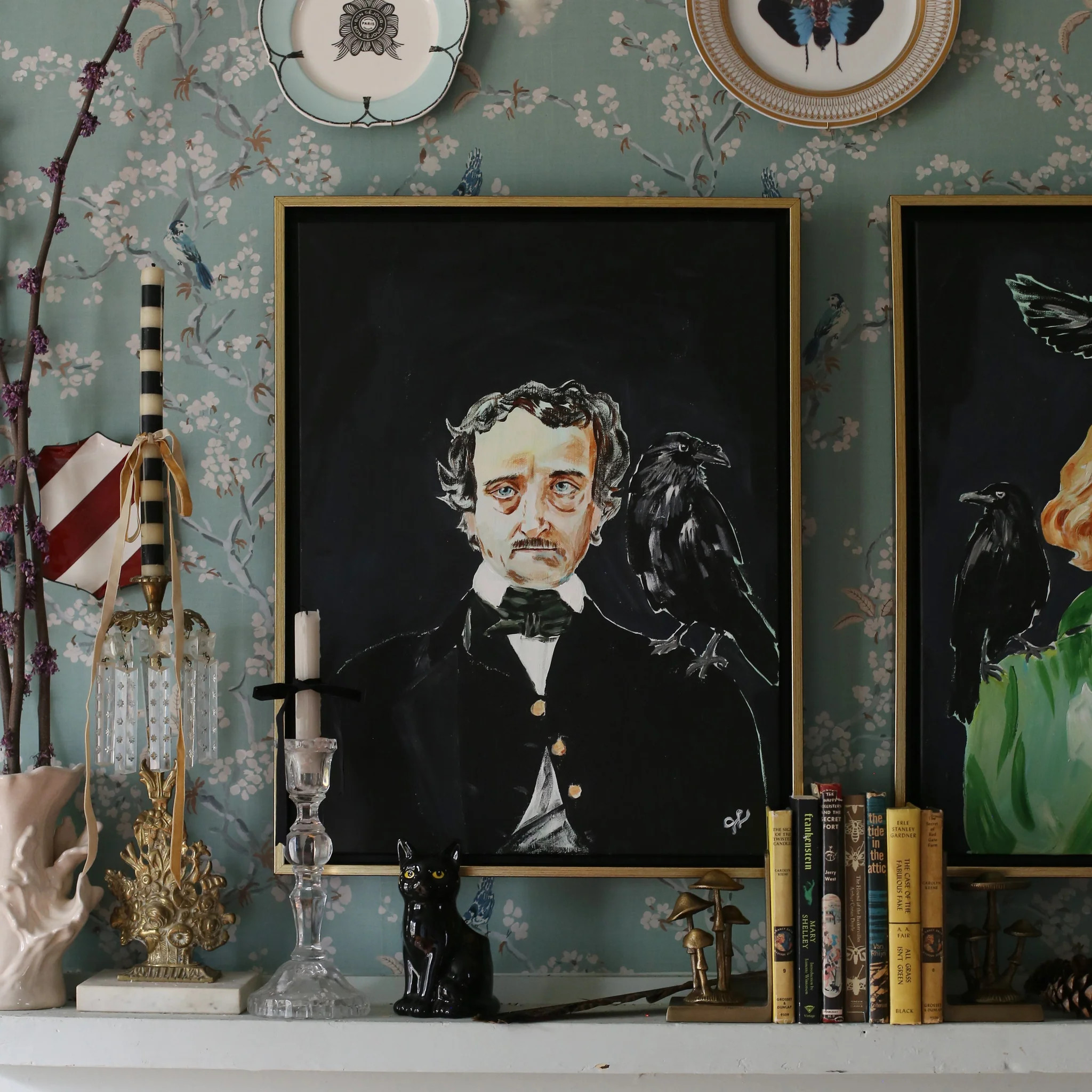Edgar and the Raven Canvas Wall Art | Lindsay Letters, LLC
