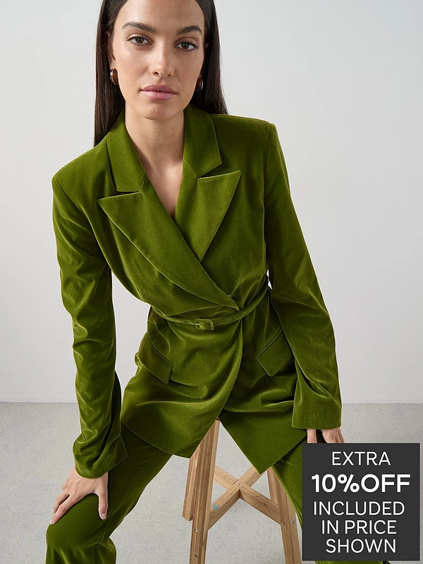 The Very Collection Sculpted Velvet Blazer - Green | Very (UK)