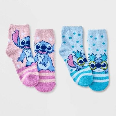 Women's 2pk Lilo & Stitch Cozy Ankle Socks - Blue/Pink 4-10 | Target