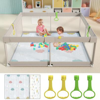 Baby Playpen With Mat, 59x59 Inches Extra Large Playpen For Babies And Toddlers, Indoor & Outdoor Activity Center, Safety Baby Fence With Gate | SHEIN