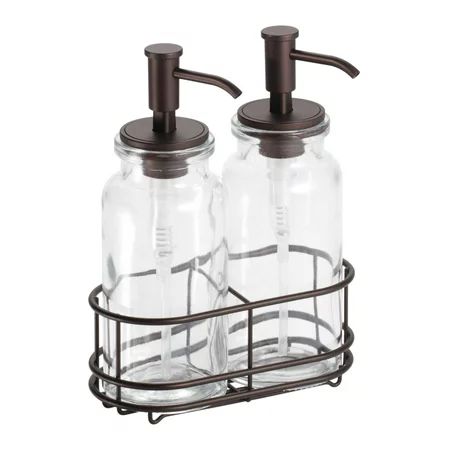 mDesign Double Liquid Hand Soap Glass Dispenser Pump Bottle Caddy for Kitchen Sink Bathroom Vanity C | Walmart (US)
