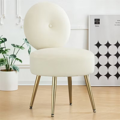Furniliving Velvet Vanity Stool with Back Makeup Chair with Metal Legs, Living Room/Dressing Room/Bedroom, Beige | Target