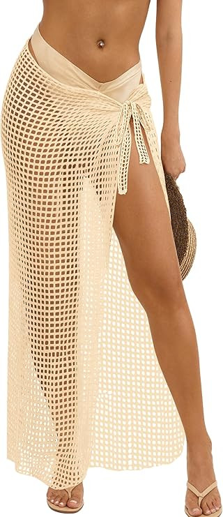 Fisoew Womens Crochet Swimsuit Coverups Hollow Out Bikini Wraps Swimwear Bathing Suit Cover Up Be... | Amazon (US)