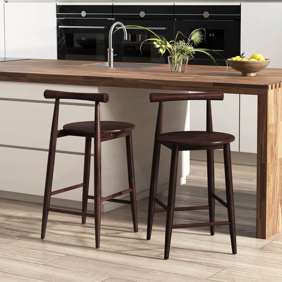 Costway Bar Chair Counter Height Stools Set Of 2 With Acacia Wood Frame Supporting Legs | Wayfair North America