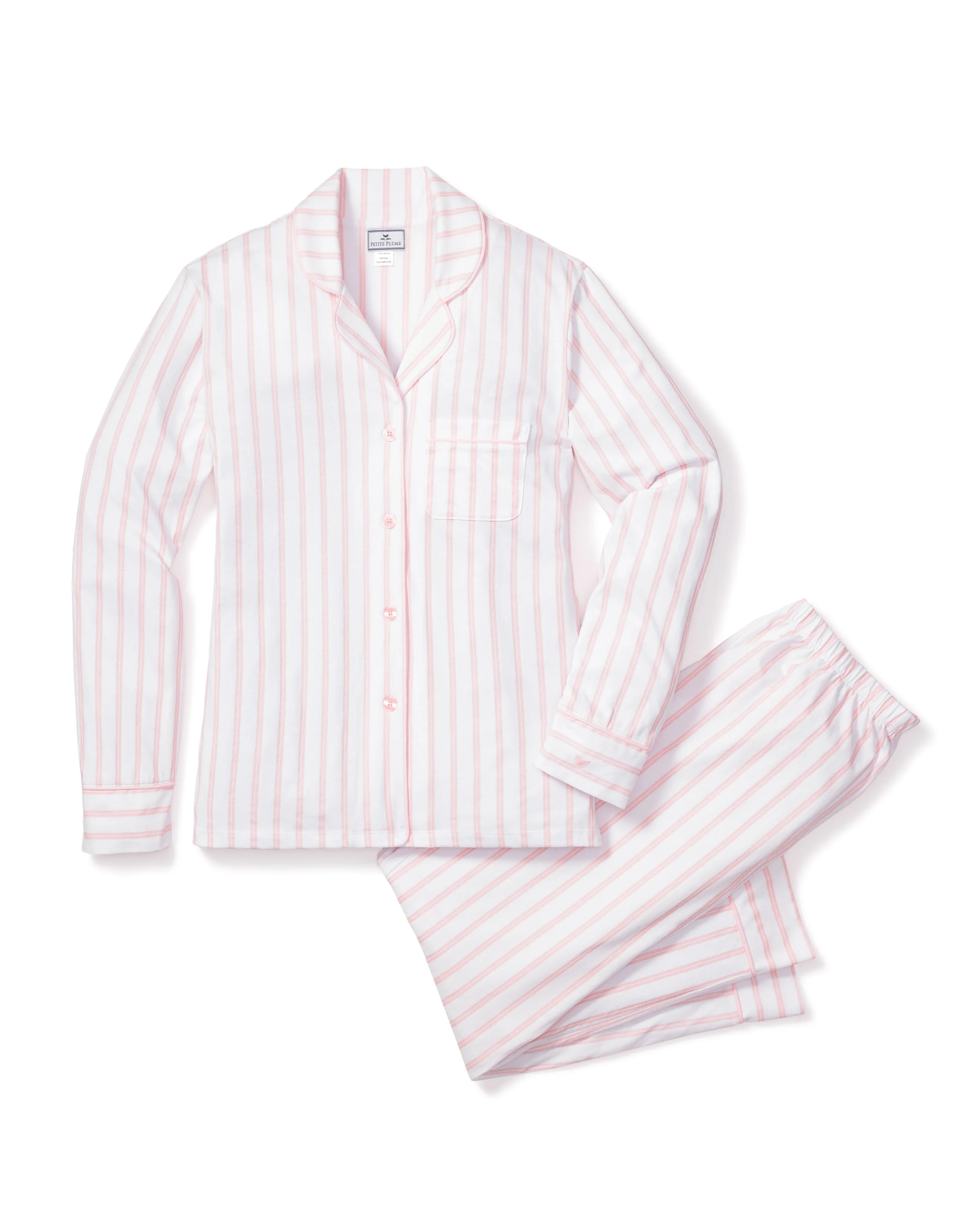 Women's Pima Pajama Set in Pink Stripe | Petite Plume