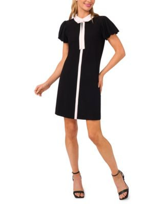 CeCe Women's Tie Front Puff Sleeve Dress - Rich Black | Macy's