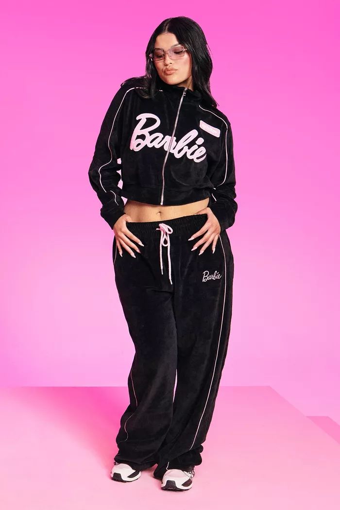 Barbie Velour Wide Leg Jogger | Boohoo.com (US & CA)