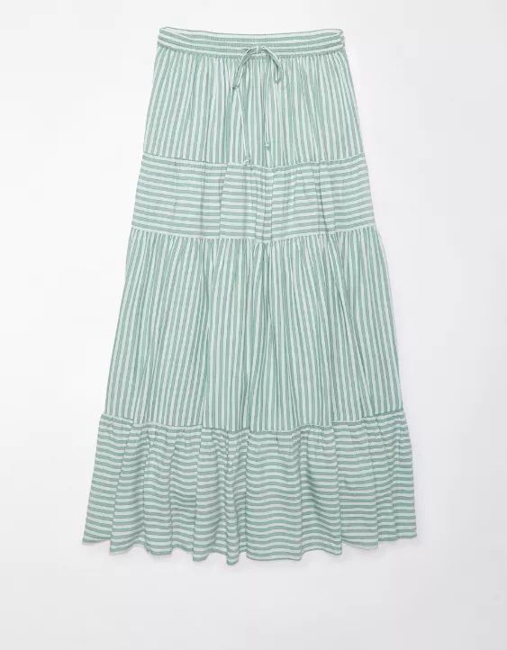 AE Tiered High-Waisted Striped Maxi Skirt | American Eagle Outfitters (US & CA)