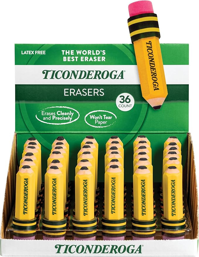 TICONDEROGA Erasers, Pencil Shaped, Yellow, 36-Pack (38936) | Amazon (US)