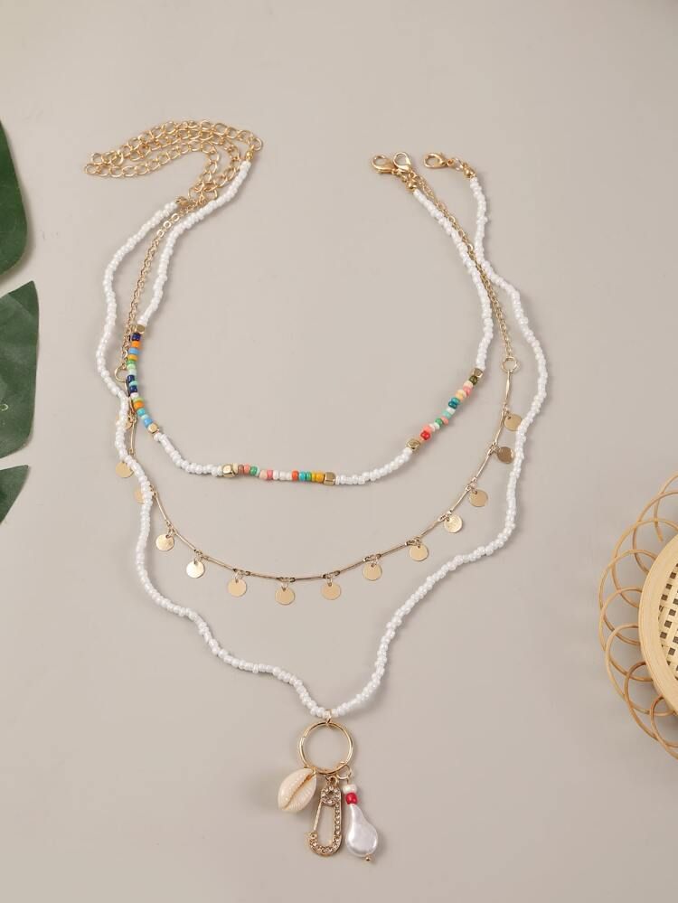 3pcs Bead Decor Necklace | SHEIN