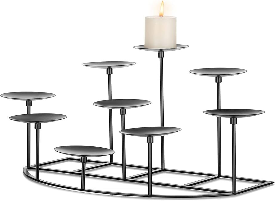 Romadedi Fireplace Candle Holder 9 Candelabra - for Pillar Candles Black Candle Stand Iron Table ... | Amazon (US)