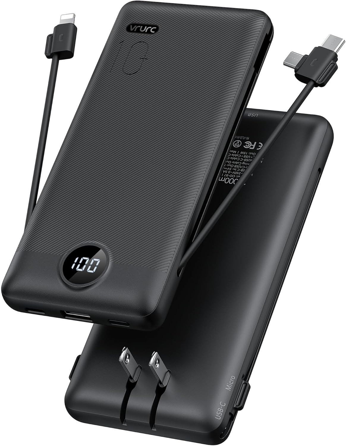 Portable Charger,Power Bank Built-in Cables and AC Wall Plug,VRURC USB C Portable Bank 10000mAh,T... | Amazon (US)