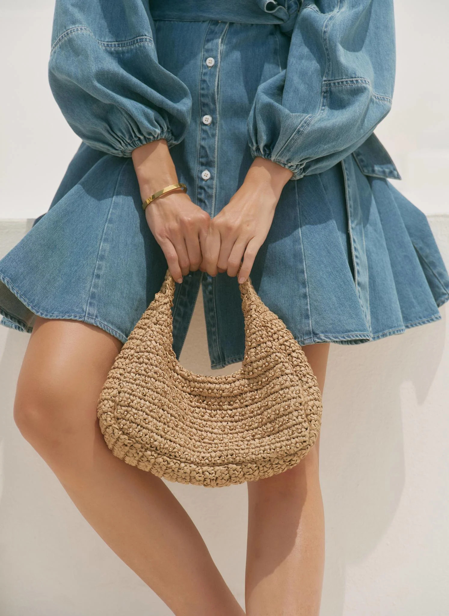 Winnie Neutral Woven Beaded Bag | Mint Velvet