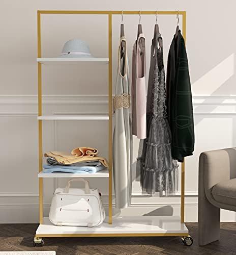 Modern Garment Rack on Wheels Gold Clothing Rack with 4- Tier Shelves Clothes Display Racks for B... | Amazon (US)