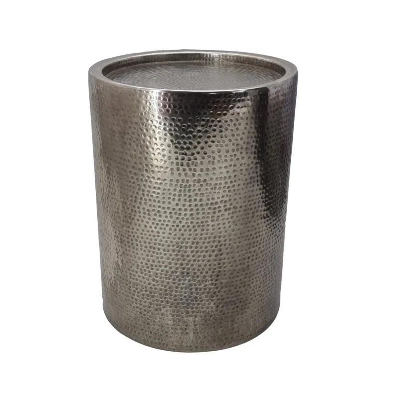 Rathe Sigurd Hammered Drum End Table, Large, Antique Sliver | Wayfair Professional