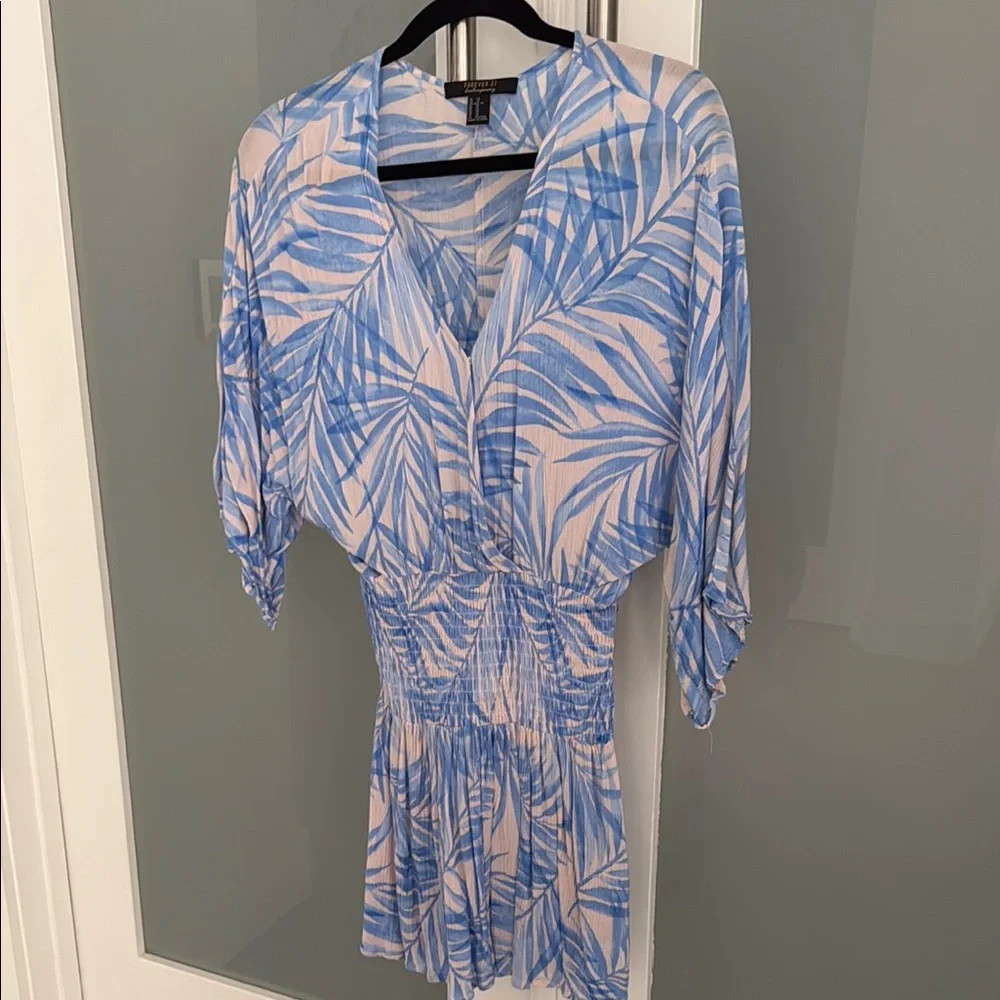Forever 21 Blue and Pale Pink Tropical Print Cover Up | Poshmark