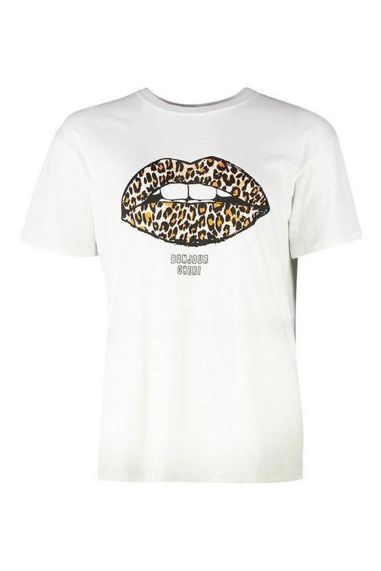 Leopard Lips Slogan T-Shirt | Boohoo.com (US & CA)
