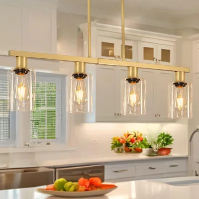 4-Light Kitchen Island Lighting, Gold Dining Room Light Fixtures Over Table, Island Lights With Glass Shade, Farmhouse Pendant Lights Kitchen Chandeli | Wayfair North America