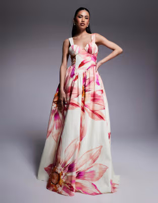 ASOS LUXE cotton sateen premium maxi dress in oversized floral print | ASOS (Global)