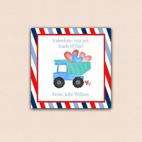 Dump Truck Valentine Gift Tag Watercolor Valentine Exchange | Etsy | Etsy (US)