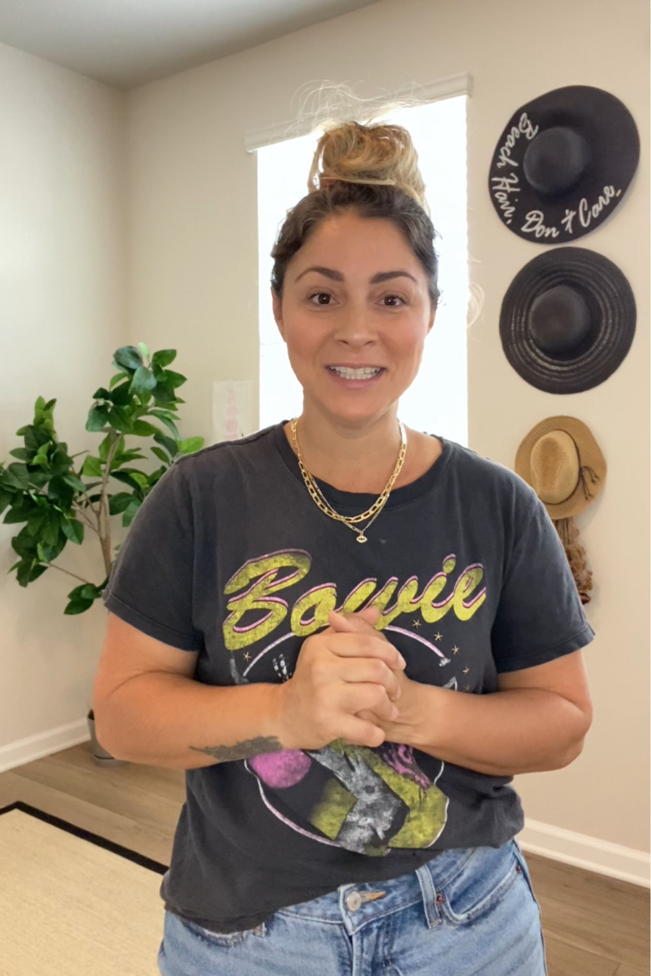 Casual t shirt outfit. This exact tee is sold out, but I found another really cute one! Linked here 

#LTKFestival #LTKmidsize #LTKover40