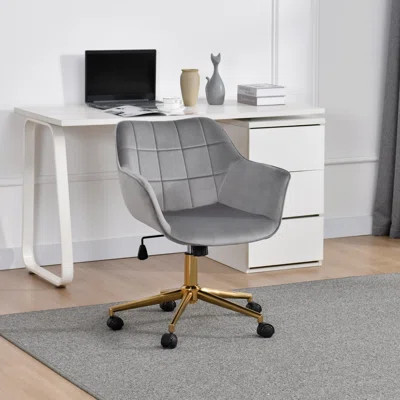 Modern Velvet Office Chair With Adjustable Swivel Gold Base | Wayfair North America