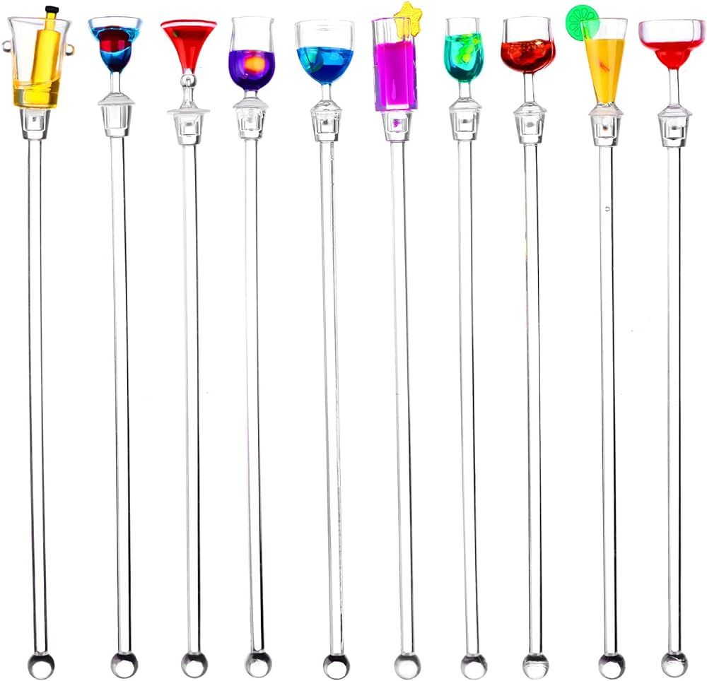 10 Pcs Colorful Sturdy Cocktail Stirrer Swizzle Sticks Transparent Acrylic 23cm/9inch for Cocktail F | Amazon (US)