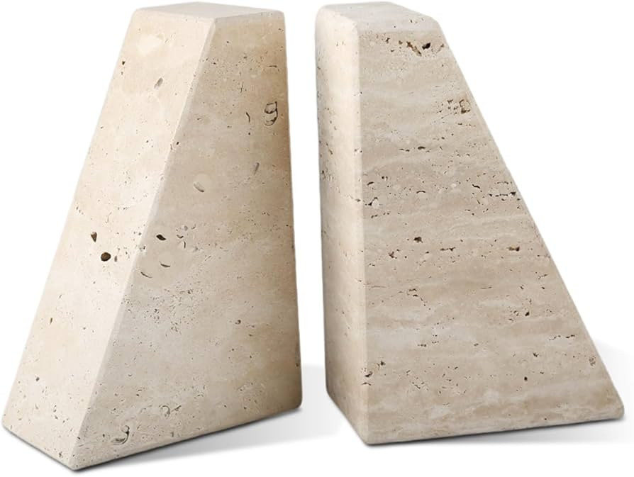 Travertine Bookends for Heavy Books, Marble Decorative Bookends for Shelves, Heavy-Duty Stone Boo... | Amazon (US)