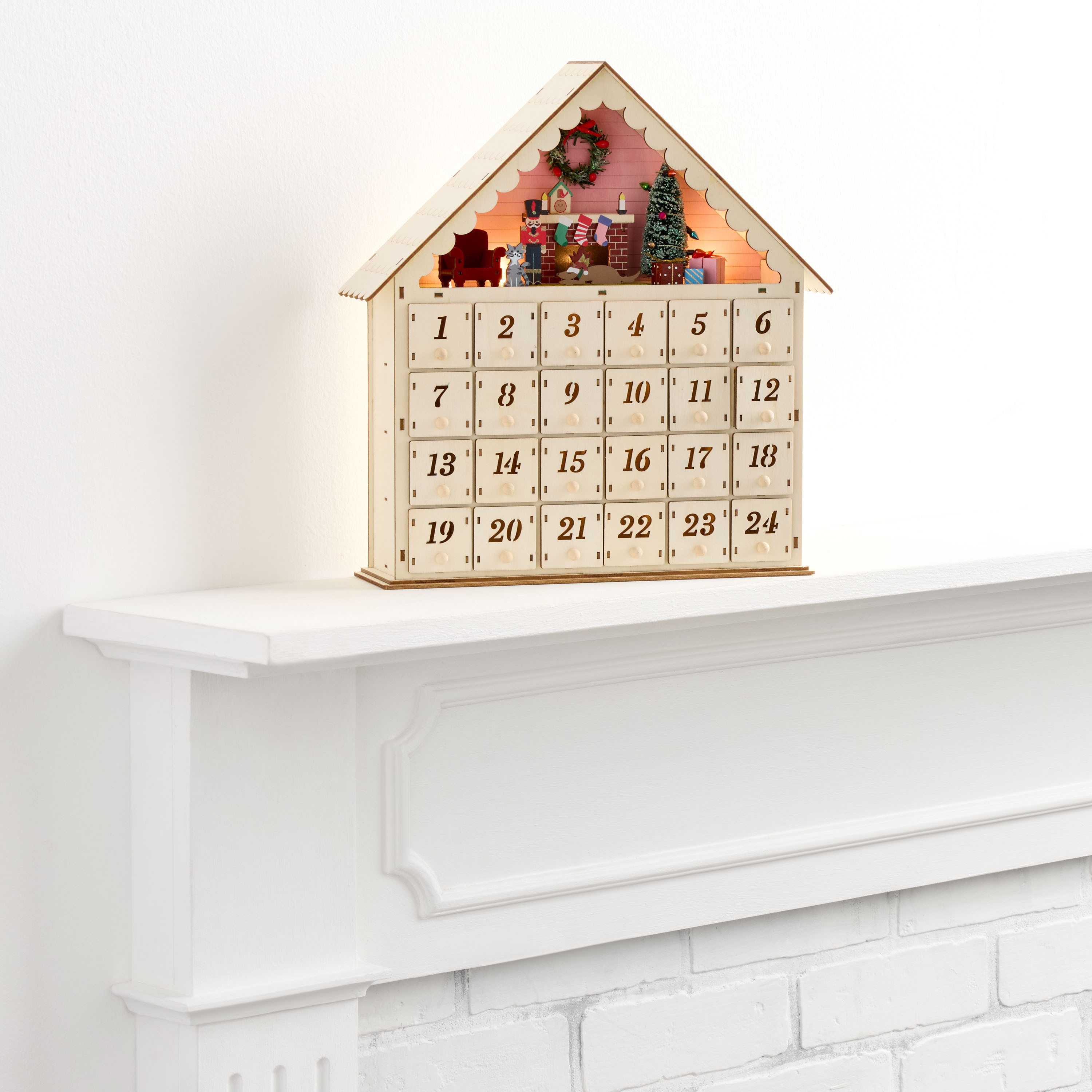 Laser Cut Wood Homey Hearth LED Light Up Countdown Calendar | World Market