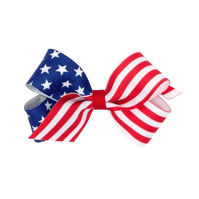 Wee Ones Girls' Patriotic Print 4th of July Themed Grosgrain Hair Bow on a WeeStay No-Slip Hair C... | Amazon (US)