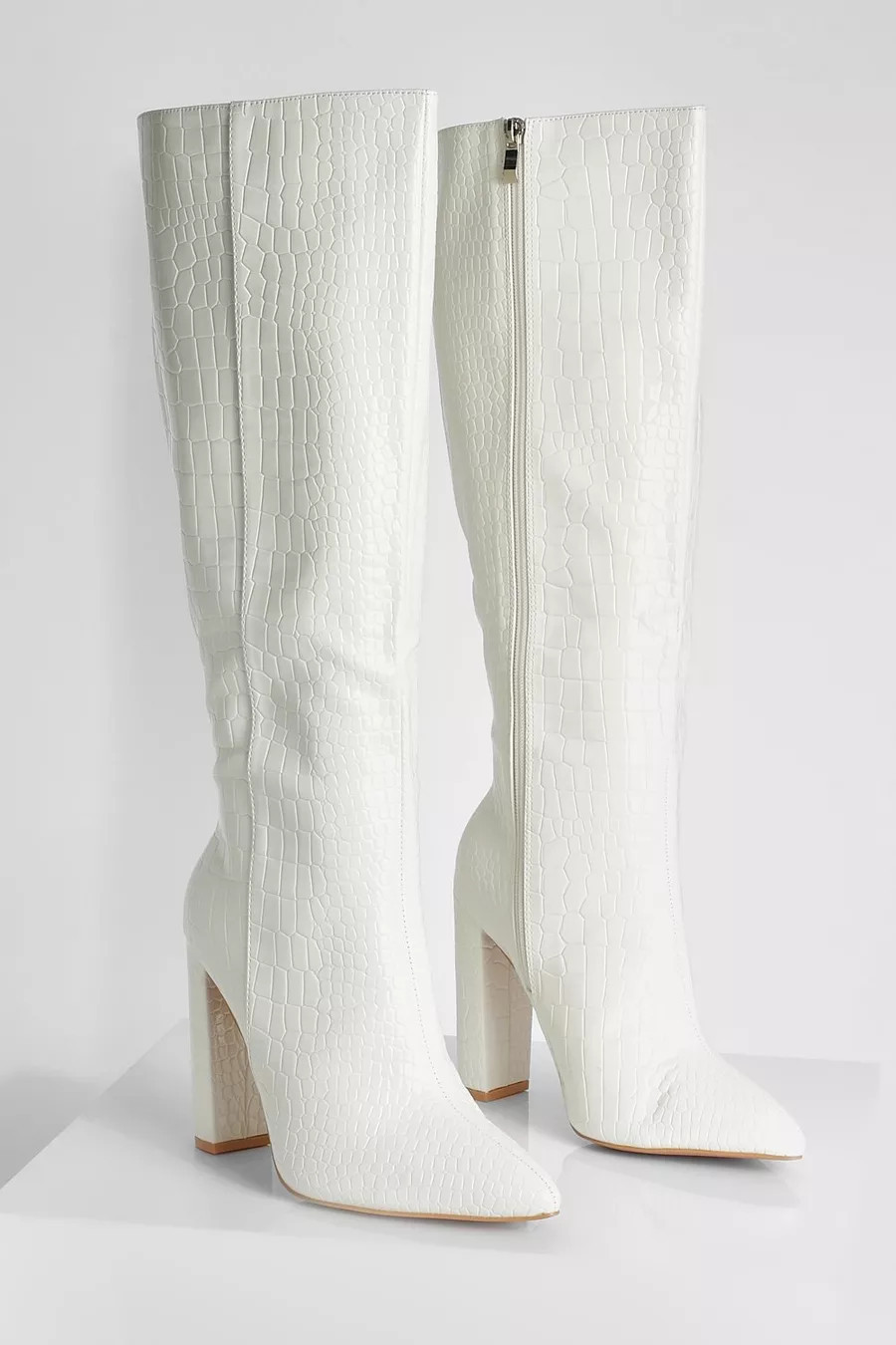 Wide Fit Pointed Knee High Heeled Boots | Boohoo.com (UK & IE)