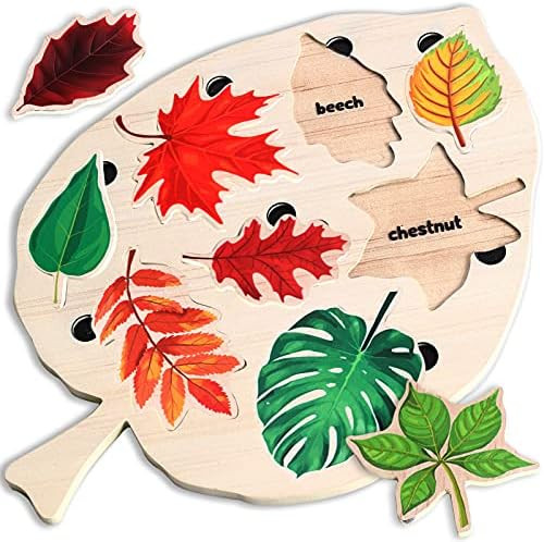 Wooden Jigsaw Puzzles for Toddlers, Leaf Puzzle Montessori Toy for 3 4 5 6 Year Old, Preschool Early | Amazon (US)