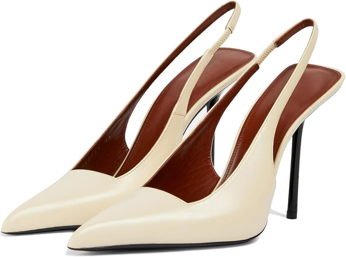 Slingback Stiletto Heels for Women Pointed Toe Slip On Patent Leather Pumps Backless Stretch Stra... | Amazon (US)