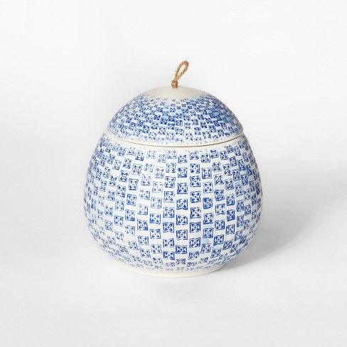 7.8" x 7.7" Decorative Block Print Canister White/Blue - Threshold™ | Target