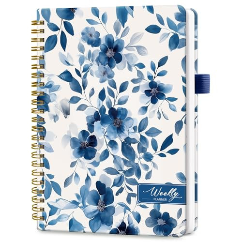 Undated Weekly Planner, Weekly To Do List Notebook with Goal & Habit Tracker Organizer, A5 Weekly Planner Notebook with Spiral Binding, 6.1" x 8.2" - Blue Blossom | Amazon (US)