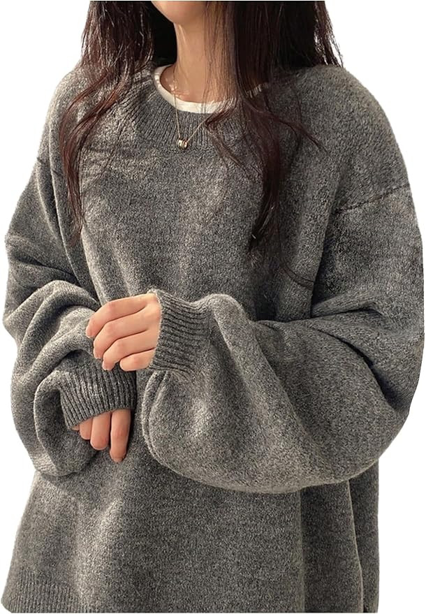 Verdusa Women's Fall Clothes Cozy Oversized Sweaters Lantern Sleeve Drop Shoulder Knit Pullovers | Amazon (US)
