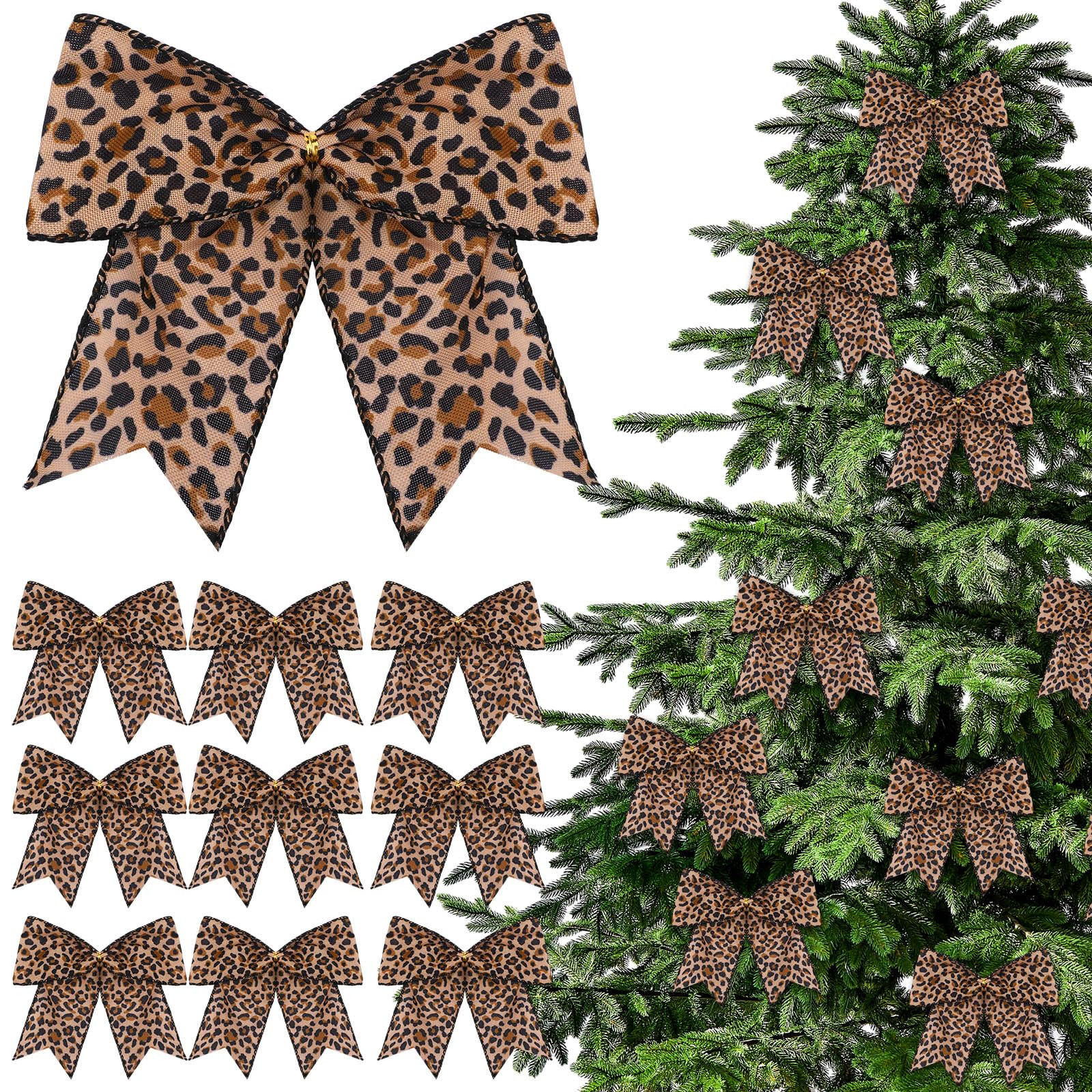 Janinka 24 Pcs Leopard Printed Christmas Bows 6 Inch Large Cheetah Christmas Wreaths Bows for Tre... | Amazon (US)