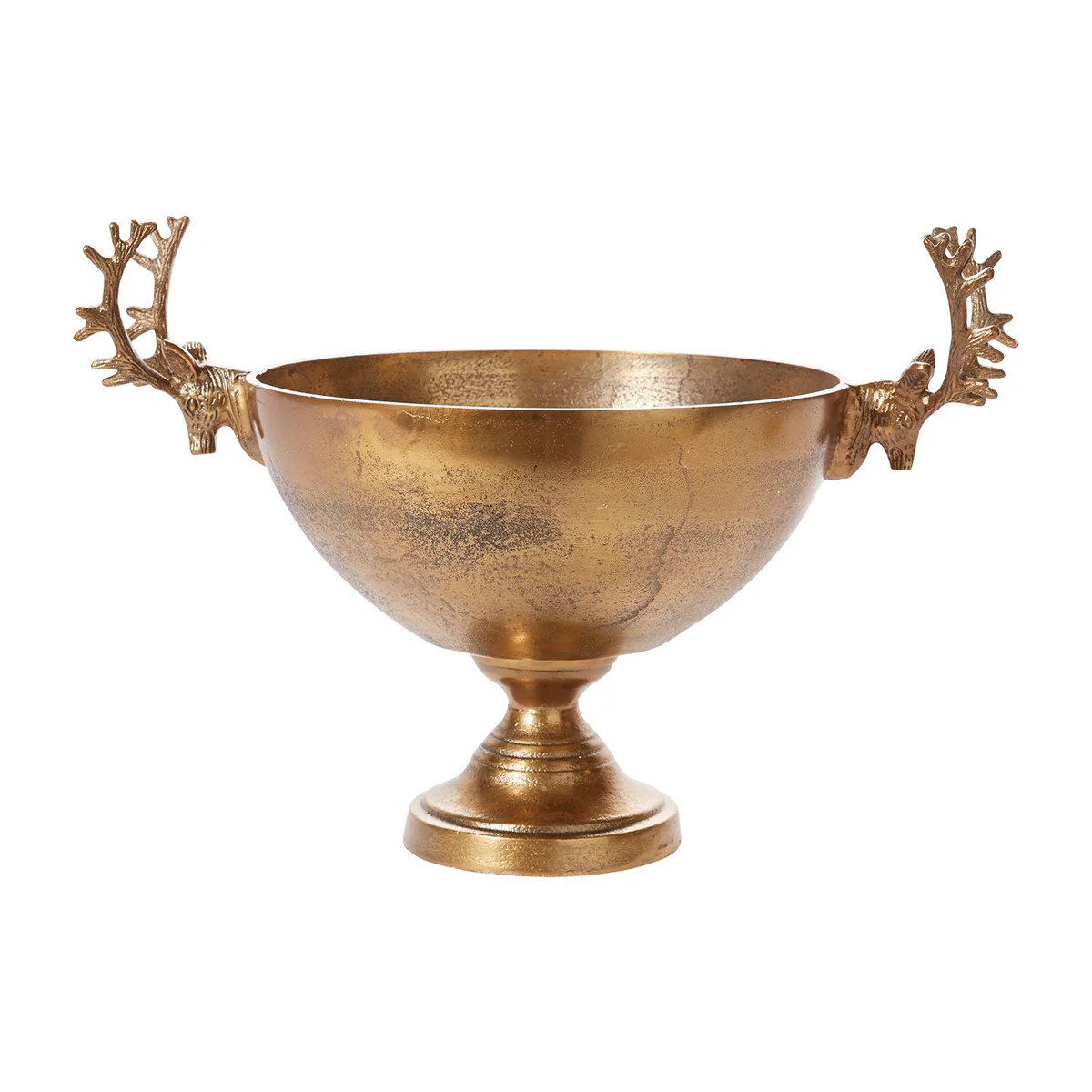Eric + Eloise Antiqued Golden Metal Frankie Buck Bowl Trophy Rustic Cabin Compote Urn Vessel | Darby Creek Trading