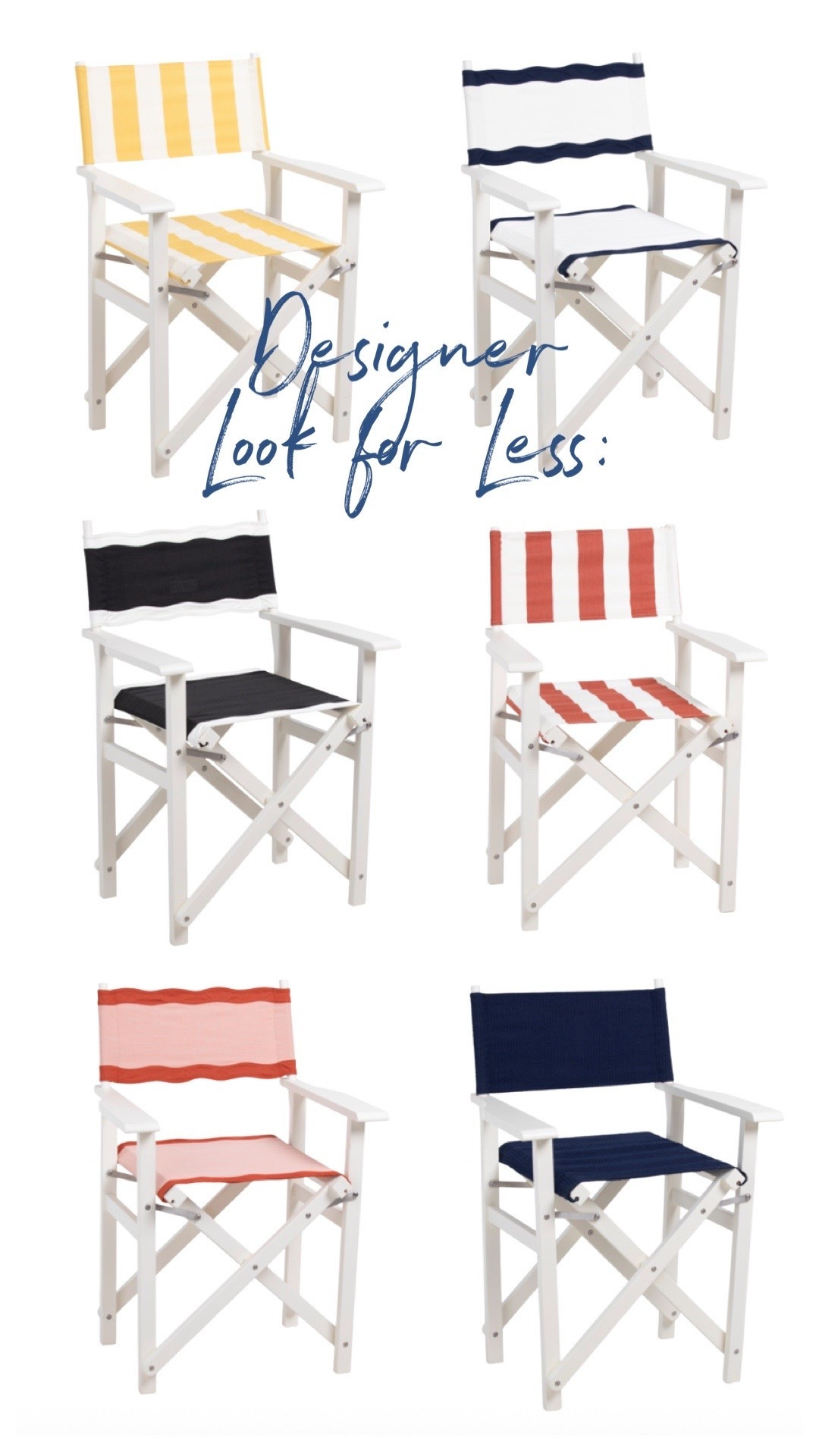 Designer Look for Less:
Coastal Director’s Chairs
Perfect at a game table, as a desk chair or even just a fun accent chair!

#LTKHome #LTKSaleAlert #LTKSeasonal