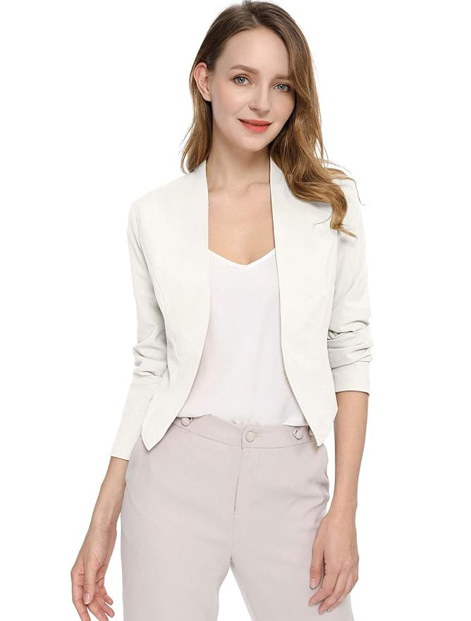 Allegra K Women's Collarless Work Office Business Casual Cropped Blazer | Amazon (US)