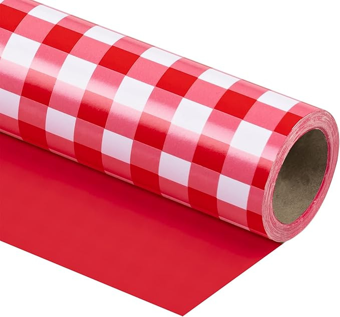 WRAPAHOLIC Reversible Wrapping Paper Roll - Red and White Plaid Design for Birthday, Holiday, Wed... | Amazon (US)