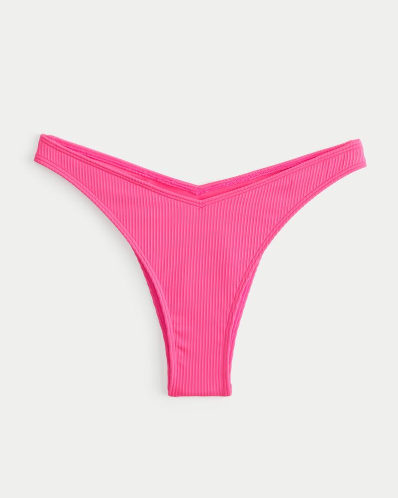 Women's Ribbed V-Front High-Leg Cheekiest Bikini Bottom | Women's Swimwear | HollisterCo.com | Hollister (UK)